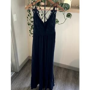 Mi Ami Navy Lace Maxi Dress Size S Cotton Blend Boho Strappy